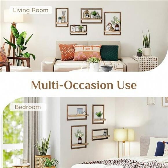 Rustic Wood Floating Wall Shelves Farmhouse Decor Storage Set for Bedroom - Picture 4 of 7